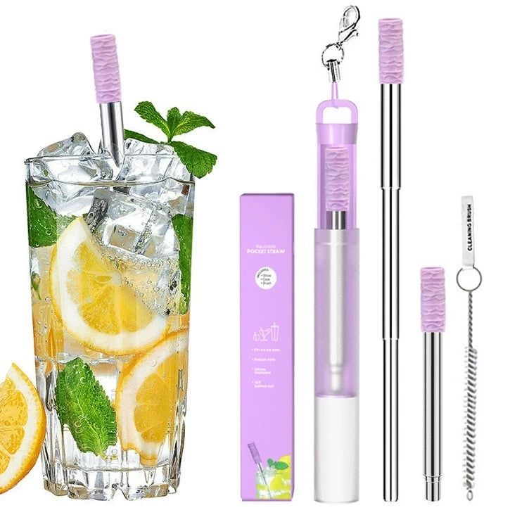 Hot Seller Reusable Straw Portable Pocket Stainless Steel Retractable of Convenient Drinking Juice Straw