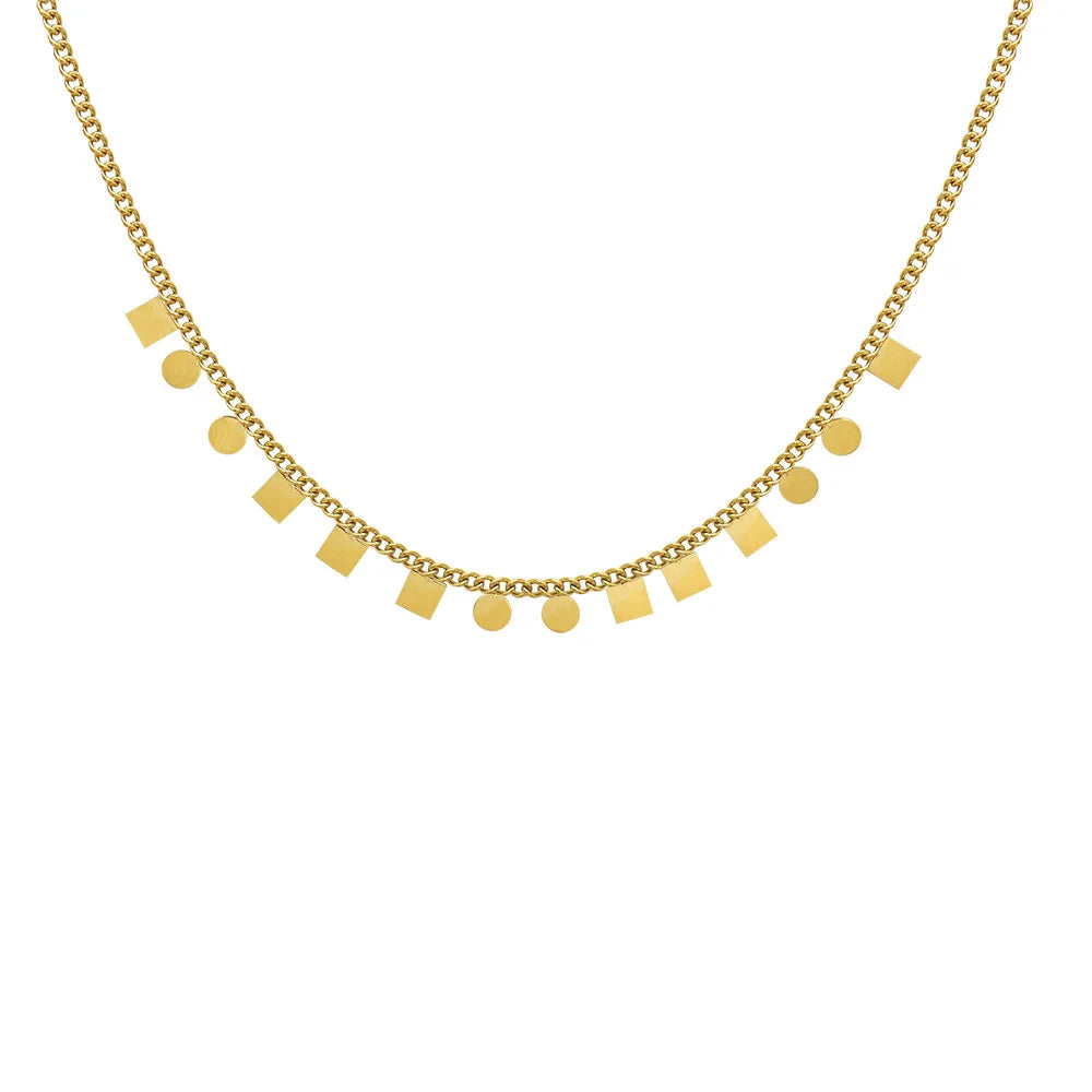 Personalized Style Small Round Square Disc Pendant 18K Stainless Steel Thin Chain Women Chokers Necklace