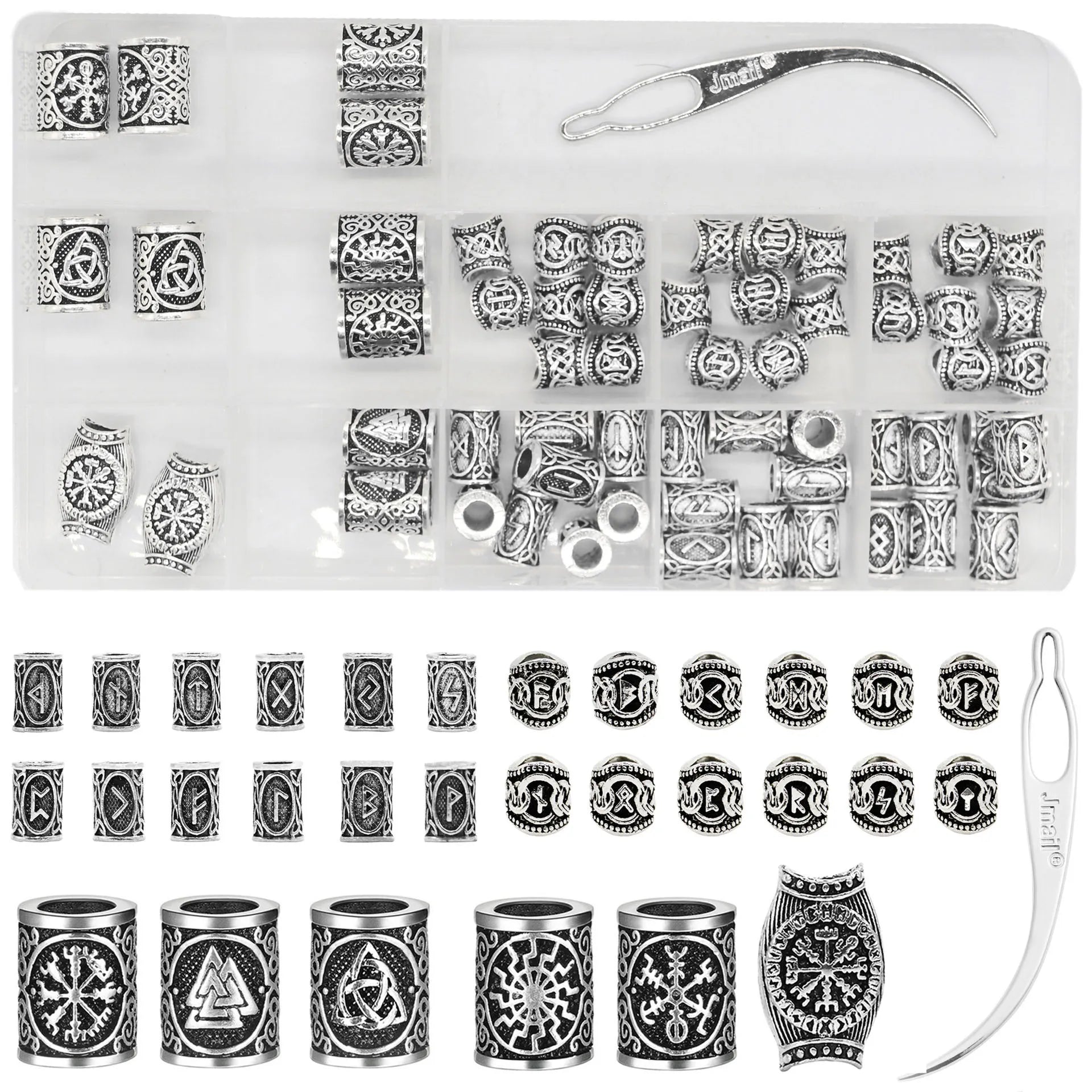 61PCS Dread Dreadlock Beard Beads Metal Spacer Large Hole Beads Men Women Hair Accessories Viking Runes Hair Beads for Braids