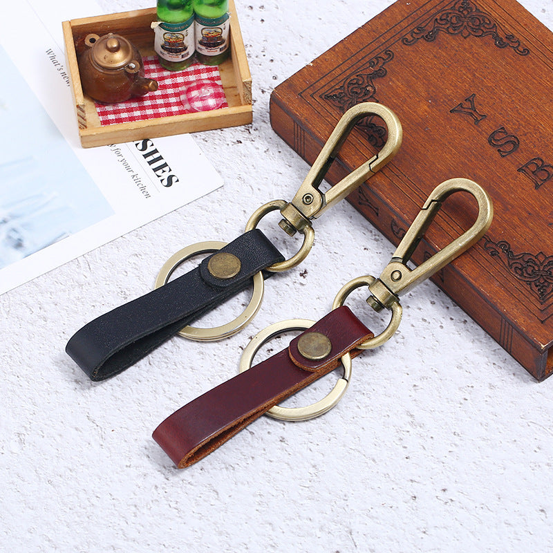 Punk Style Vintage Key Holder Men Black Brown Blank Real Genuine Leather Keychains