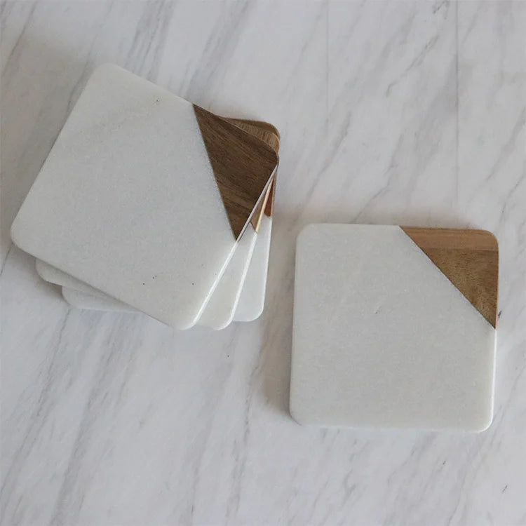 Custom logo Luxury Non-slip Marble Stone Drink coaster Sublimation Blanks 14cm