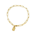 Custom 18K Gold Plated Engraved Letter Square Titanium Steel Wide Paper Clip Chain Bracelet Bangle
