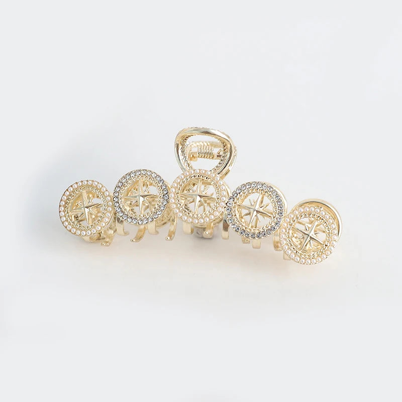Fashion Retro Women Hairpin Elegant Luxury Simple Hair Accessories Alloy Pearl Diamond Hair Clip Claw