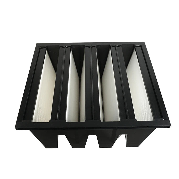 V Bank V-Shape HEPA Air Filter Plastic Frame Customized Size for HVAC Home Use Fiberglass Material 99% Efficiency 1000 CFM Black