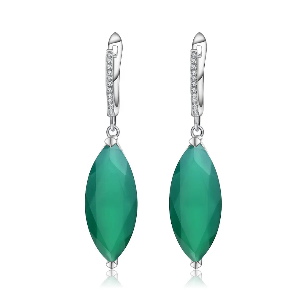 Abiding Natural Green Agate Stone 925 Sterling Silver Fashion Jumka Jewelry Drop Earrings for Women