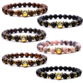 Handmade 8mm Gold-Plated Volcanic Lava Rock Bead Unisex Trendy Panther Leopard Head Ball Pattern for Bracelet Natural Stone Yoga