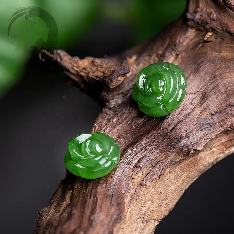 Natural Green Nephrite Jade Handmade Filigree Carved Rose Flower Pendant Top Drilled Necklace Pendant DIY Pendant Accessories