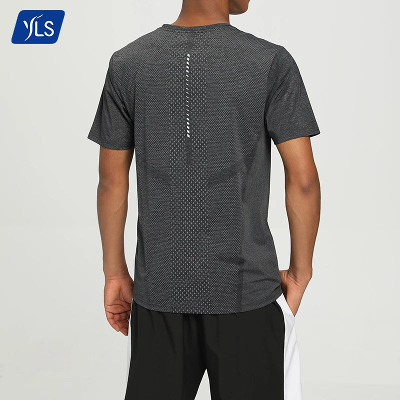 YLS Usa Size Custom Blank Men Knitted Workout T-Shirt Quick Dry Breathable Eco-Friendly Short Sleeve Sublimation Sport Wear