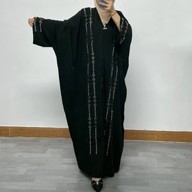 Demu New 2024 Women's Hot Diamond Bead Bat Sleeves Loose Cardigan Robe Kaftan for Muslims Factory Direct Sales