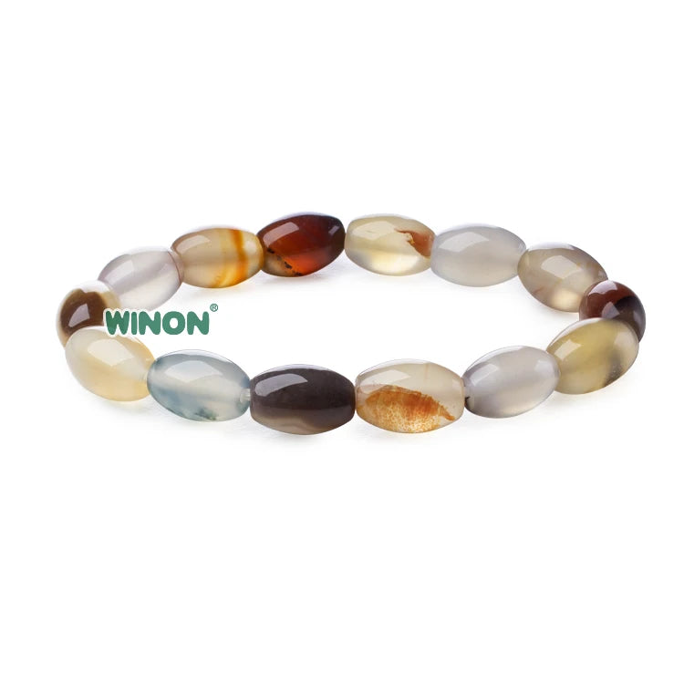 Natural Agate Chain & Link Bracelet | 8x12mm Barrel Beads | Customizable Energy Healing Jewelry for Men & Women-Gift