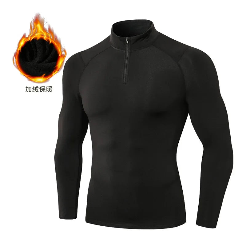 Wholesale Hot Selling Winner Men's Winter Breathable Thermal Underwear Long Johns Set Zipper Quick Dry Knitted Solid Pattern