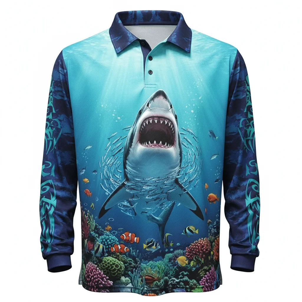 Custom Polyester Spandex Fabric Nylon Sublimation Printed Protection UV Sun Long Sleeve Australia Polo Fishing Shirts