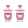 Partysu INS Bottle Resin Pendant Earrings Drop Earrings for Cute Shiny Spot Heart Stud Milk Tea Cup Bowknot Acrylic Girls Pink