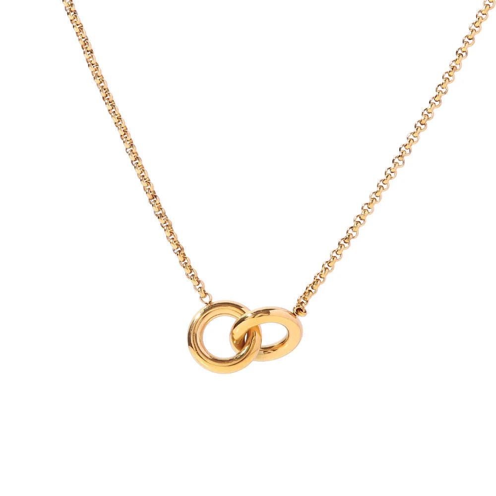 Minimalist Hollow Double Circle Necklace Stainless Steel Round Circle Pendant Necklace for Women