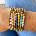 Colorfast 4mm Gold Beaded Bracelet Jewelry Faceted Crystal Beads Stretch Bracelet Glass Gold Bead Layering Bracelet