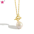 Women Chunky Gold Chain Link Necklace with Baroque Natural Pearl S925 Sterling Silver Necklaces