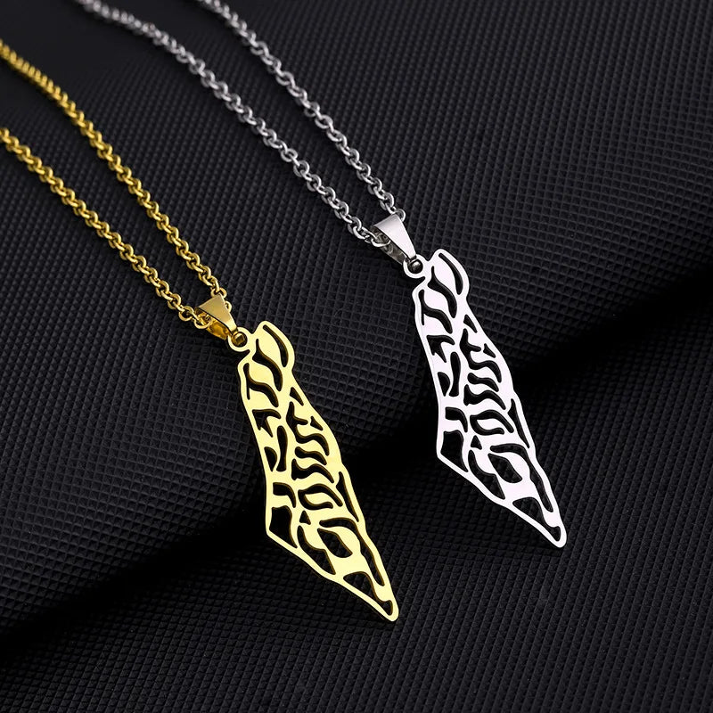 Stainless Steel Map Clavicle Chain Personality Wholesale Israel and Palestine Map Necklace