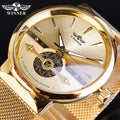 Winner Golden Male Watches Automatic Business Wrist Watch Analog Mesh Steel Band Self-Wind Mechanical Reloj Hombre Saat