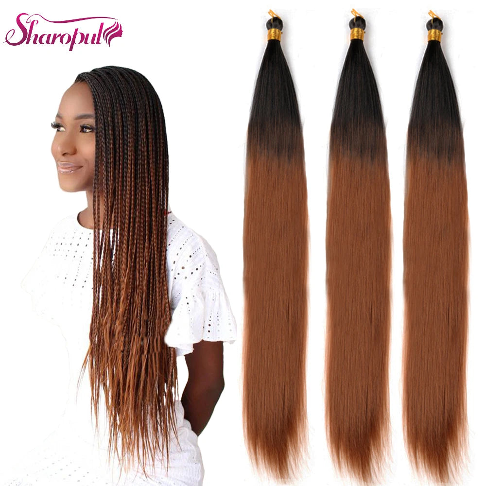 Synthetic Silky Bone Straight Crochet Hair Ombre Brown Micro Box Braids Crochet Hair Extension Wholesale Braiding Hair