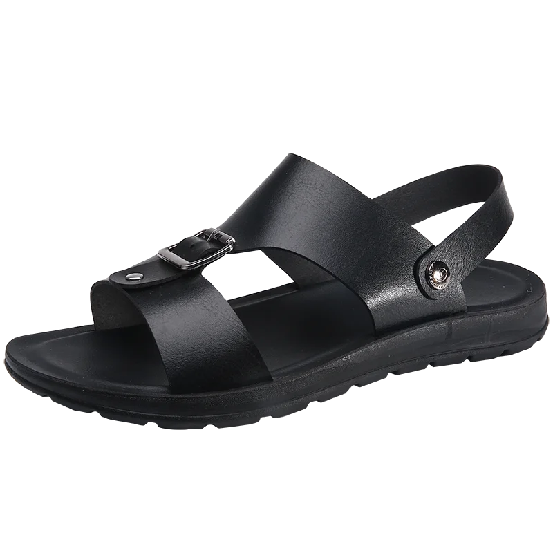 Leisure Outdoor Platform Fashion Men's Sandals Anti-Slip Rubber Sole Lightweight Genuine Leather Upper All Season