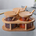 BPA Free High Borosilicate Glass Classic Spice Jar Set with Bamboo Lid Spoon Triangle Stand-for Presents