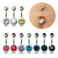 14G Double Crystal Gem 316L Stainless Steel Navel Ring External Threaded Belly Button Body Piercing Jewelry for Wedding