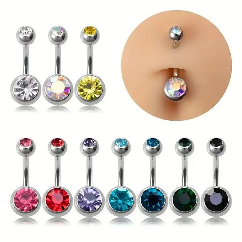 14G Double Crystal Gem 316L Stainless Steel Navel Ring External Threaded Belly Button Body Piercing Jewelry for Wedding
