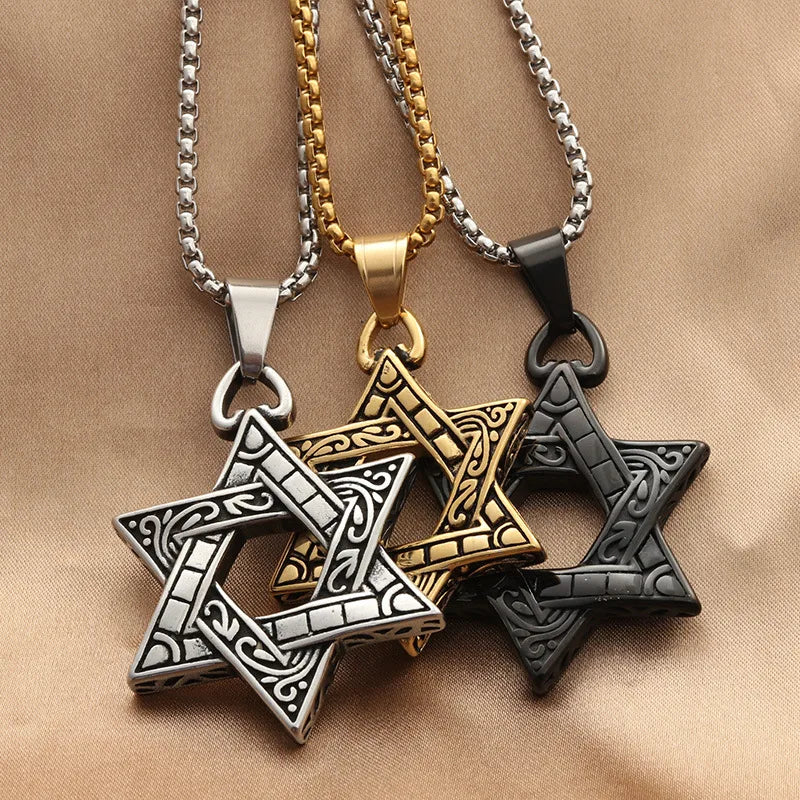 Hip Hop Religious Necklace Punk Six Star Pendant David Star Necklace Jewish Tribe Menorah Necklace Customization