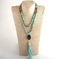 Fashion Boho Jewelry 108 Beads Knotted Natural Stones Necklace With Colorful Druzy Links Long Tassel Necklace Women Gift