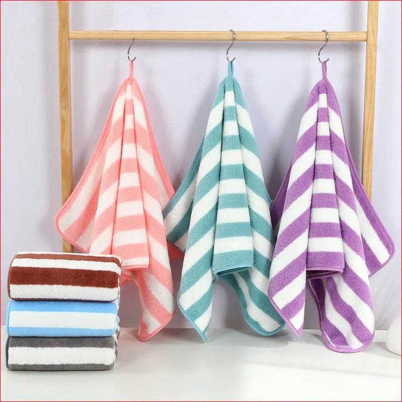 Bath Towel Coral Fleece Microfiber Striped Adult Household Textiles Bathroom Soft Woman Sauna Spa Absorbent Towel