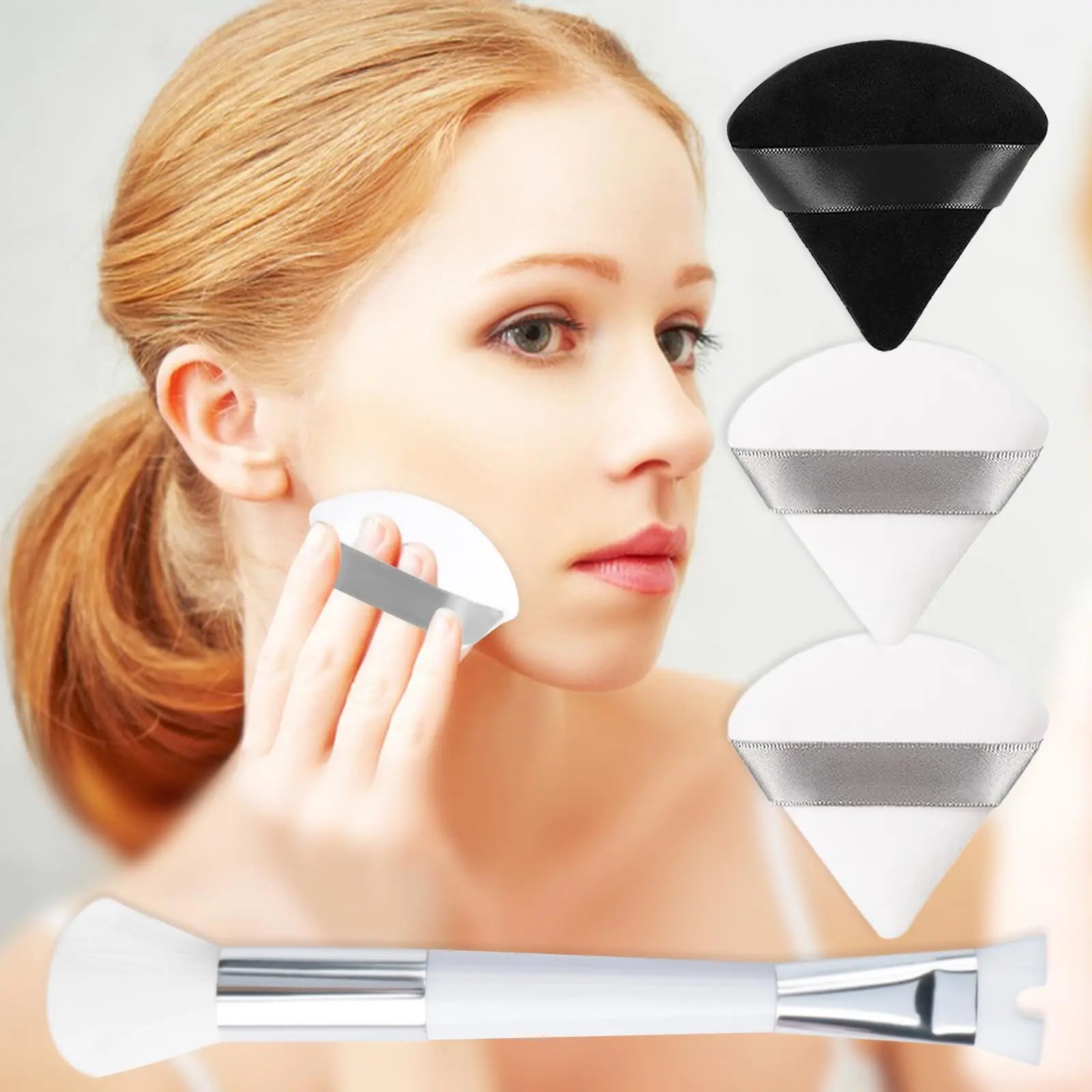 2-in-1 Dual-Ended U-Shaped Nose Contour Slimmer Travel-Style Makeup Brush Set BeautyTools Sponge Eye Contour Contour Brush Nose