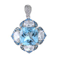 Graceful Rhodium Plated 925 Sterling Silver Natural Sky Blue Topaz Four Leaf Clover Pendant for Women Birthday Gift