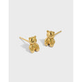 Korean INS Design Minimalist Temperament Cute Bear Texture S925 Sterling Silver Stud Earrings Female