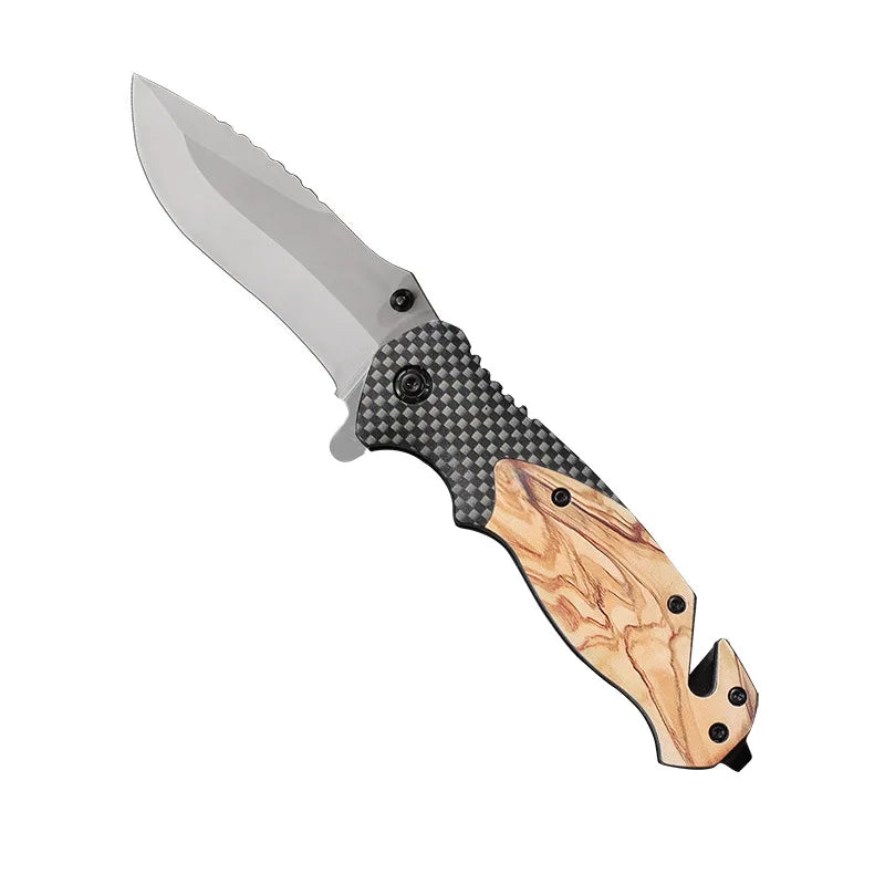 Customization Bear Elk Pattern Blade Olive Wood Handle Camping Survival Tactical Outdoor Pocket Folding Hunting Knives Set