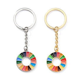 Sustainable Development Goals Keychain with 17 Color Geometric Badge Metal Pendant SDG Inspired Enamel Drip Seal Craft Ornament