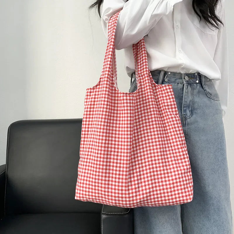 Vintage Plaid Women's Shoulder Bags Lightweight High Capacity Ladies Vest Handbags Portable Commute Female Tote Shopping Bag