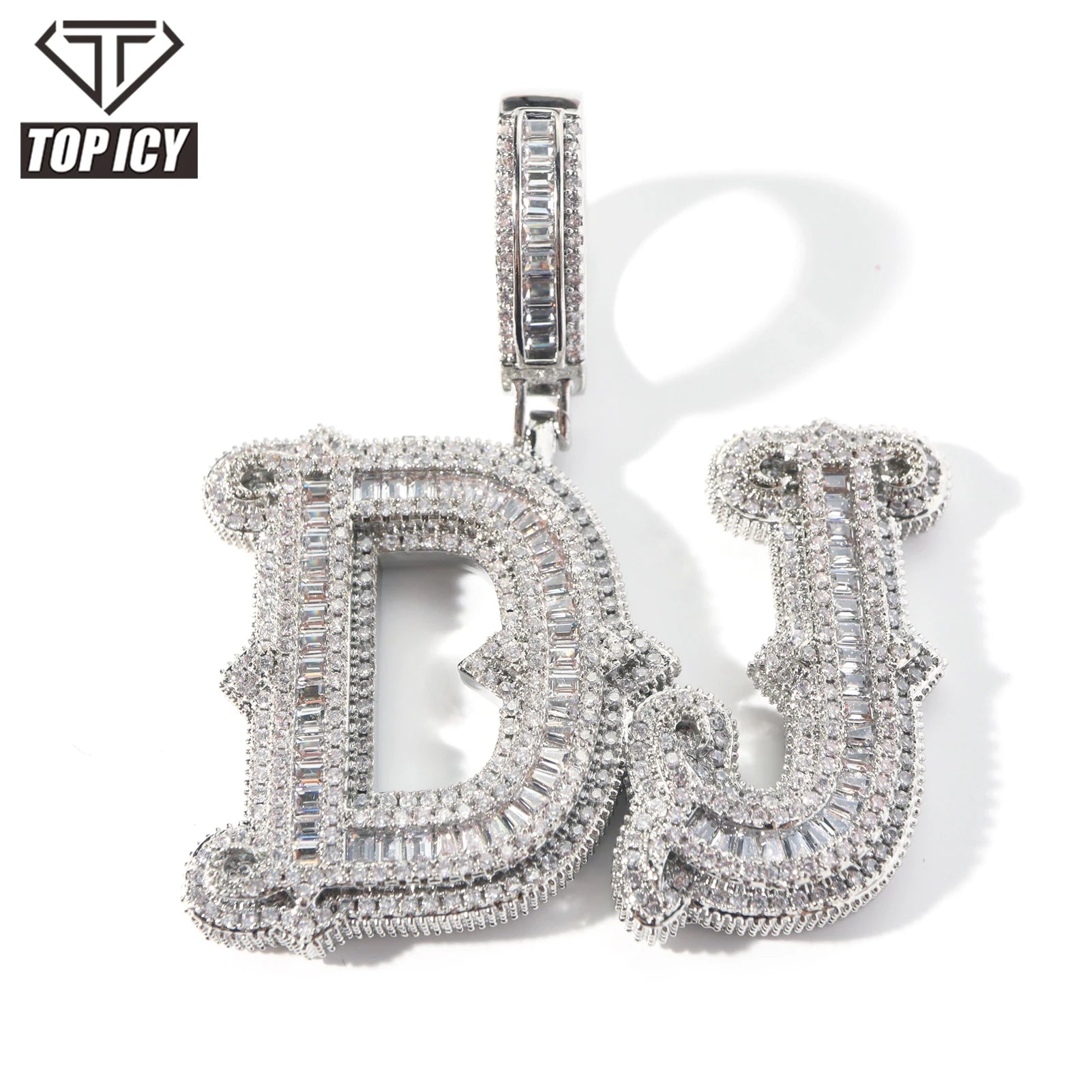 New Design Iced Out Initials Bling Zirconia Hip Hop Letter Necklace Personalised Name baguette Cz Bling Pendant Necklace