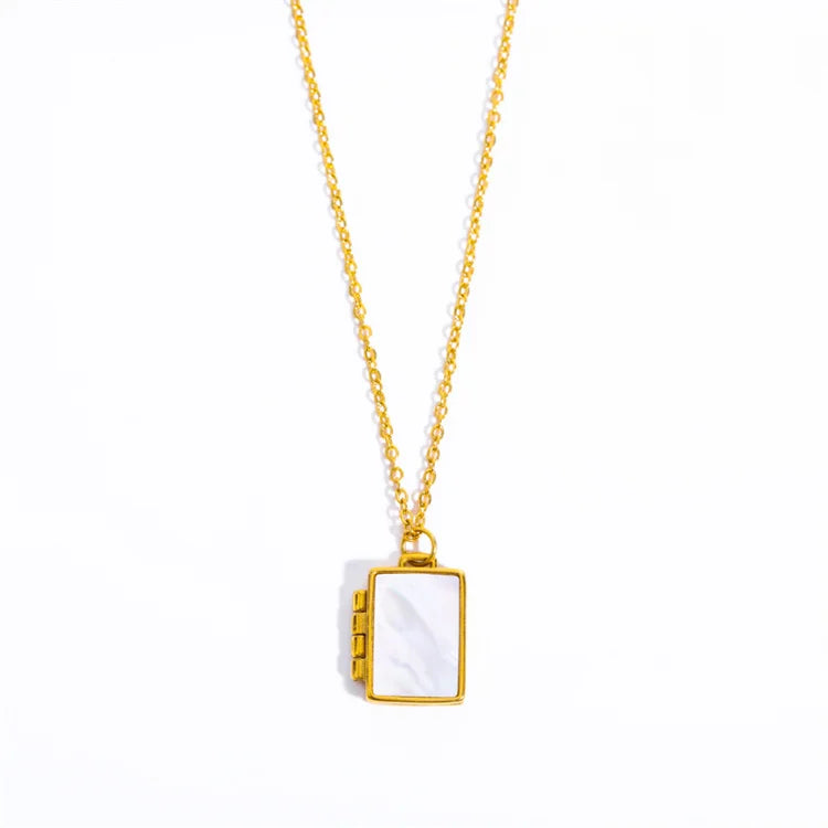 Simple Gold Plated Shell Necklace Stainless Steel Photo Locket Pendant Necklace
