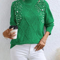 Top Fashion Round Neck Long Sleeve Sweater Wholesale Supplier High Quality Knitted Beaded Pearl Sweater for Women