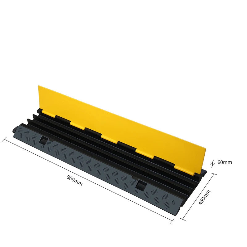 Black and Yellow PVC Cable Protector 3 Channel Outdoor Rubber Speed Bump with Wire Groove Enhances Roadway Safety