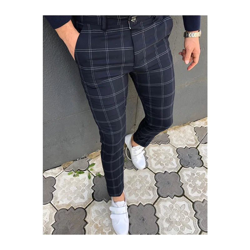 New Design Men's Casual Mid Rise Pencil Pants with Zippers Trousers 100% Polyester