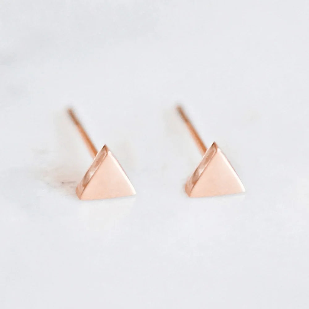 Trendy 316L Stainless Steel Silver 14K Gold 4MM Triangle Shape Stud Earrings for Women