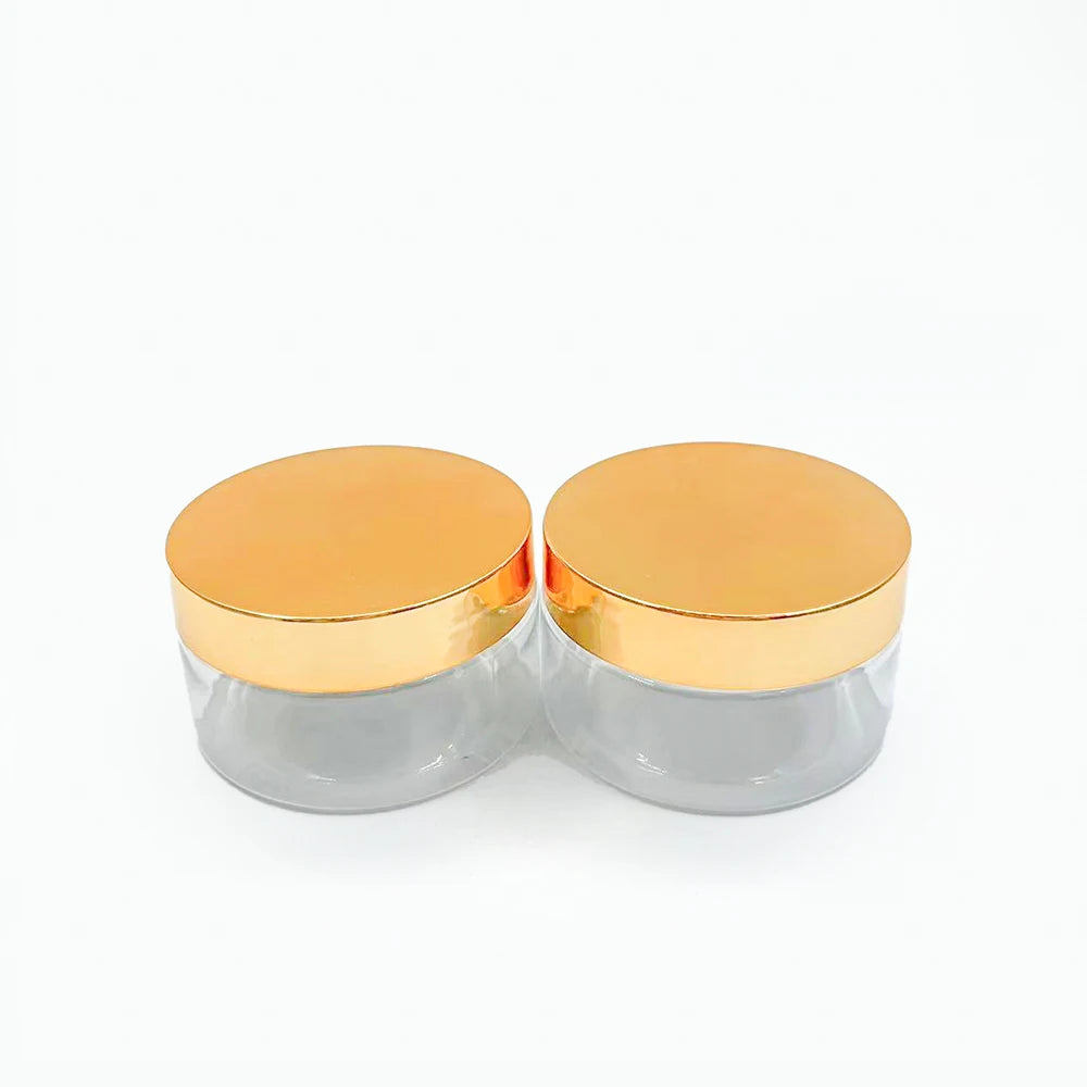 Luxury PET Plastic Body Butter Jars for Skin Care Cream 100ml with Gold Screw Top for Body Scrub Container