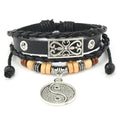 Wholesale Vintage Genuine Leather Punk Rock Jewelry China Taichi Charms Bracelets for Men and Women