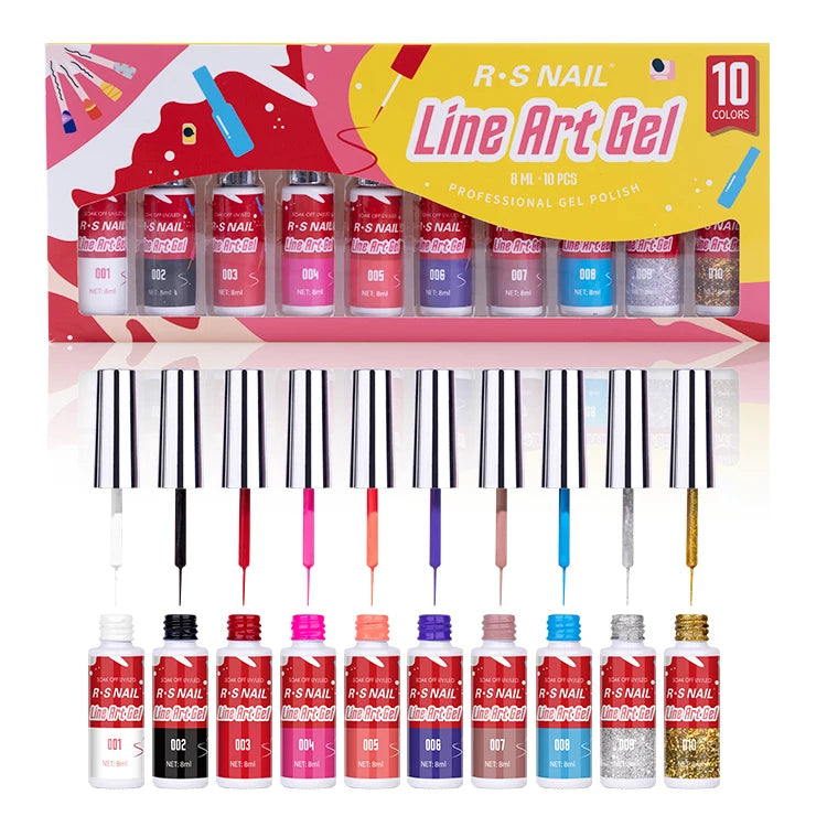 RS Nail Paint Uv Gel Soak off Nail Art Uv Led 10 Colors Kit Super Rich Pure Color Painting Gel Nail Polish Set