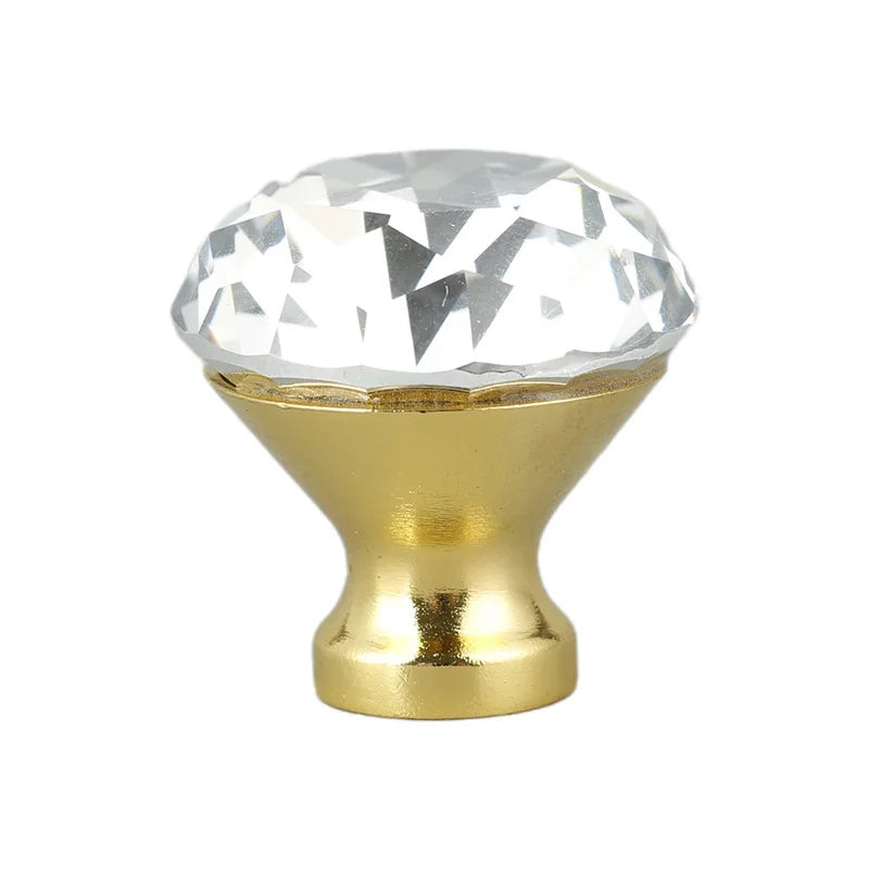 Zinc Alloy Crystal  Door Knobs  Single Hole Diamond Crystal Handle Cabinets Wardrobe Door Handle Drawer Handle Gold Bottom