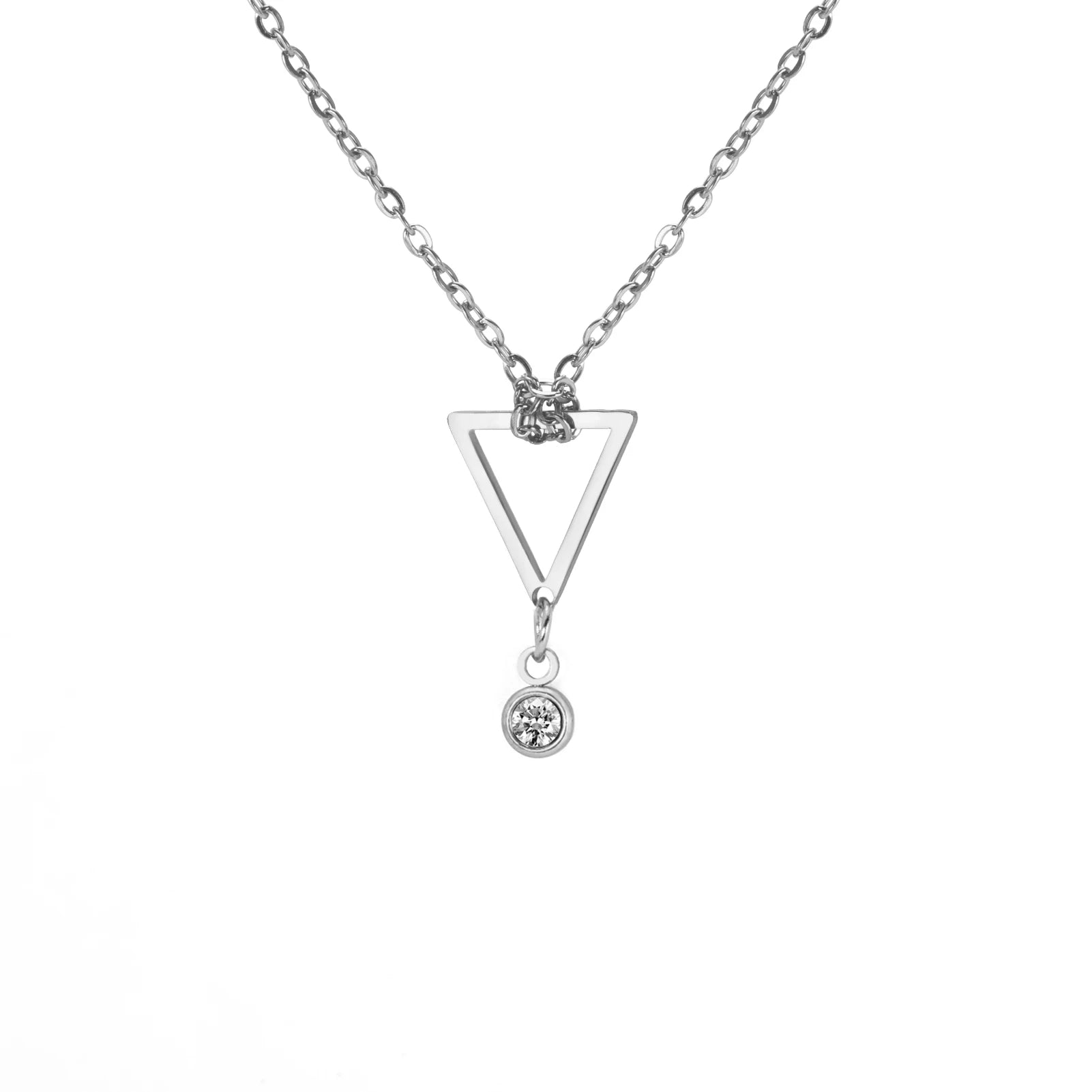 Trendy Stainless Steel Triangle Shape Hollow Charm Necklace Rhinestone Pendant Necklace Gold Plated Jewelry Gifts for Women