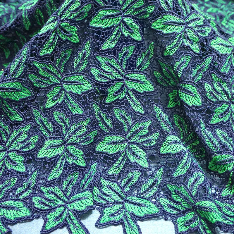Latest Cord Floral Fabric Lace 100% Polyester Green Fashion Guipure Dress Lace Fabric