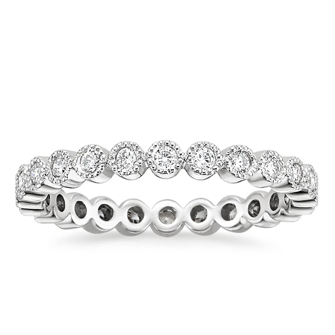 OAHLAN 925 Sterling Silver Wedding Band Round Cubic Zirconia Full Eternity Stackable Engagement Ring for Women Anniversary Gift