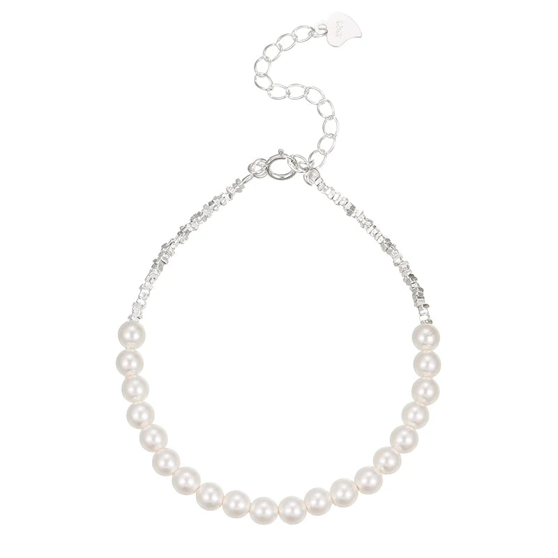 S925 Sterling Silver Fashion Jewelry Wholesale Rough & Imperfected Nuggets Chain Pearl Bracelet for Women